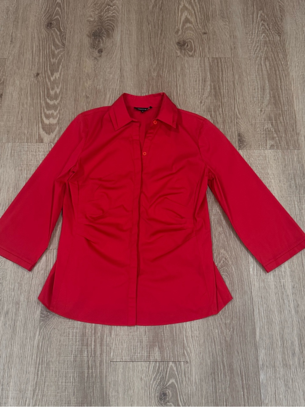 Lafayette 148 New York Red Stretch Cotton Button Down Blouse Shirt Size 8